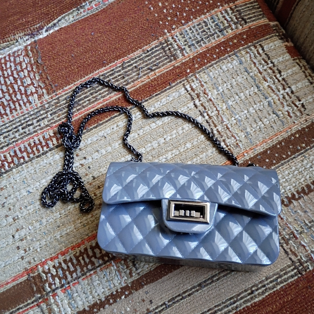 Faded Glory Quilted Light Gray Chain Crossbody Bag